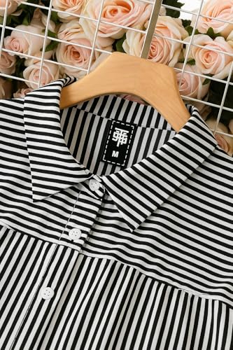 Image of Sheetal Associates Women's Black & White Vertical Striped Shirt Dress| Comfortable Relaxed Fit Summer Dress