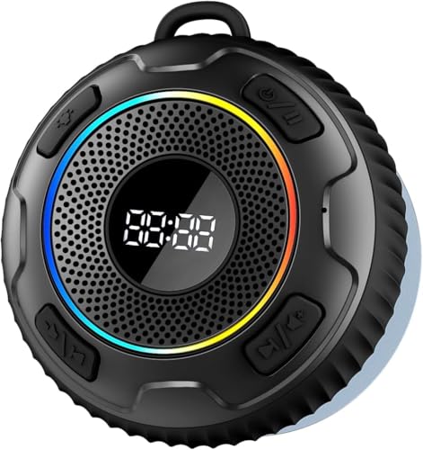 Enceinte Douche Bluetoth 5.3, Enceinte Bluetoth Mini-Portable Étanche IP7 avec Bass Puissantes, 360°Stéréo, Autonomie 10H, LED Lumière, Haut Parleur sans Fil pour Soirées Plage, Randonnées, Voyage