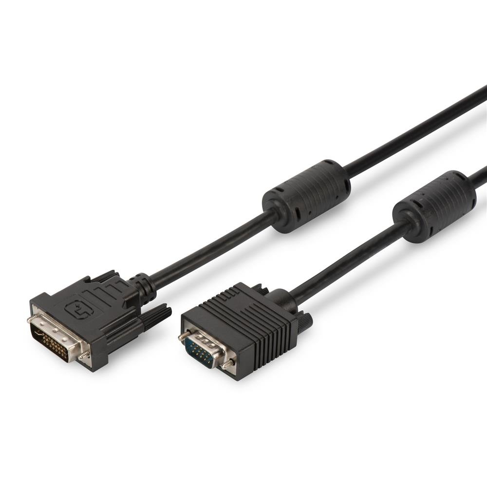 DIGITUS DVI adapter cable, DVI(24+5) - HD15, 2x ferrit M/M, 2.0m, DVI-I Dual Link, nero