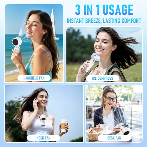 PlayHot Upgraded Portable Handheld Fan with 60°F Ice Cooling, Up tp 12Hrs Personal Fans Portable Rechargeable, 5 Speed 25550RPM Powerful Portables Fan Handheld, Hand/Neck/Desk Fan 3 IN 1(White) — view 6