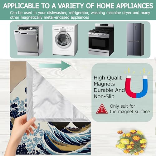 Image of Dishwasher Magnets Decorative Cover,Japanese Sea Wave Refrigerator Magnet Cover,Washable Vintage Boats Dishwasher Front Panel Cover Home Kitchen Decoration 23x26 Inch