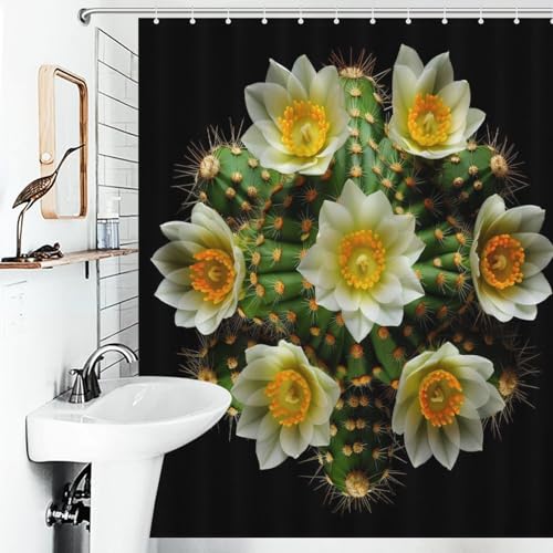Rideau de douche fleur lavable et imperméable en polyester pour baignoire avec crochets