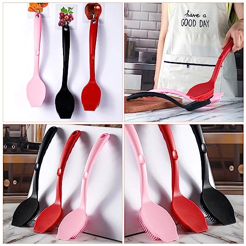 Image of OSALADI Dish Brush Silicone Pot Brush Scrub for Pans Pots Kitchen Sink Cleaning Long Handle Dish Cup Bottle Washing Scrubber Black