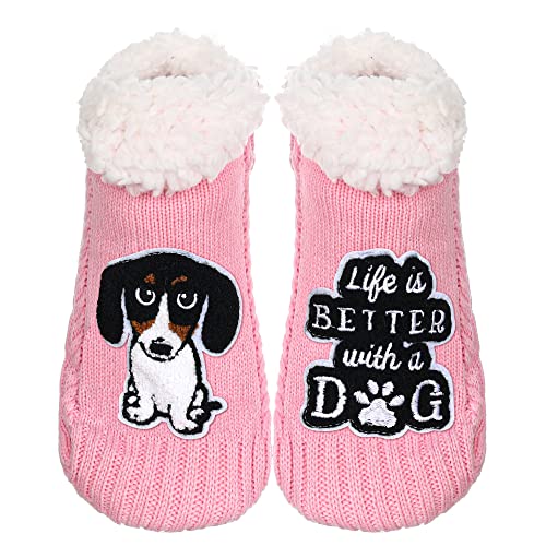 Image of ZYZX Cute Dog Slipper Socks for Women with Grips,Fuzzy Socks Indoor