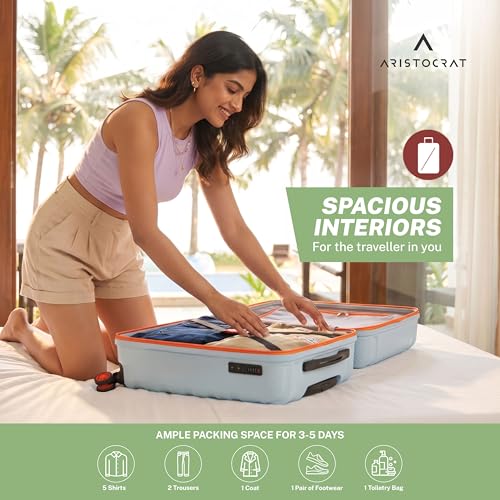Image of Aristocrat Altitude 8 Wheel Cabin (Small Size) Hard Case Trolley Bag | Combination Lock |Tough and Durable Polypropylene Luggage | 3 Year International Warranty| 58 CM Suitcase for Travel| Surf Spray