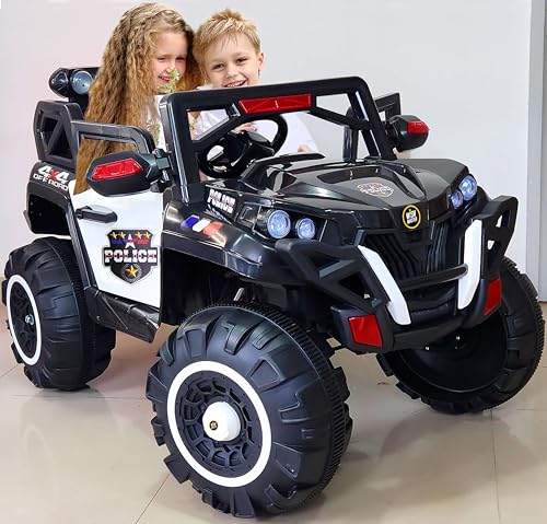 Image of Driving EV Cars for 1, 2, 3, 4, 5, 6 Years | Remote + Steering + Mobile App Control | Kids Jeeps (Jumbo Size KAB2188 [1-8 Year Kids], Police)