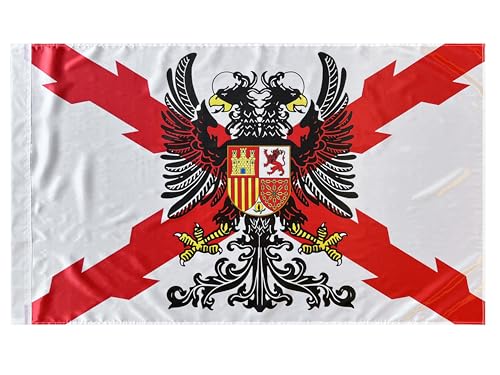 Durabol Bandeira Cruz da Borgonha Império Espanhol Águia Bicéfala Cruz de Santo André Sagrado Coração Terços Roxos 150 x 90 cm Cetim Brilhante (Águia Bicéfala)