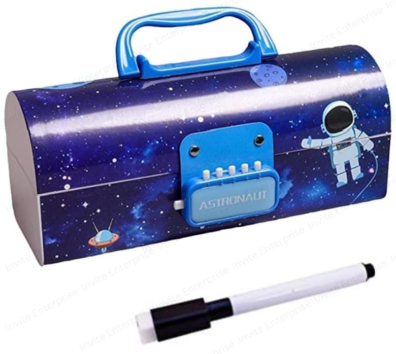 Pencil Cases/Pencil Box with Code Lock Pen Case Kids Pencil case Style Password Lock Pencil Box Case Multi-Layer Pencil Box for Boys Girls (Astronaut_Blue_Pencil Case)