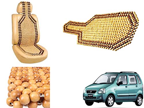 Image of Car Bead Seat Wooden Beads Cushion Cover Pad for Maruti Suzuki WagonR 2003, Acupressure Sitting Seat Cover | Cream Color - Pack of 1