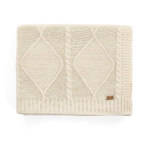 Image of Pluchi Cable Moss Cotton Knitted All Season AC Throw Blanket (125cm X 150cm) (Natural)