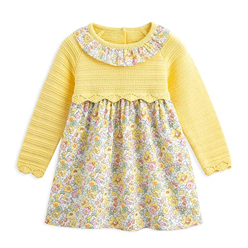 Little Girls Causal Dress Kids Long Sleeve Floral Knitted Sweaters Stitching Princess Dress for 5 Years