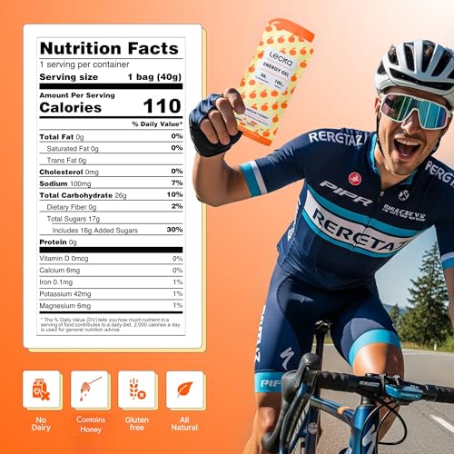 Image of Lecka Energy Gel Kumquat Honey - 26g Carbs, 100mg Sodium - Real Fruit and Raw Honey, No Maltodextrin, Vegan, Gluten-Free - Running and Triathlon Fuel (24 Pack)