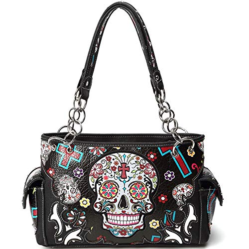 Sugar Skull Rose Flower Day of the Dead Purse Punk Gothic Totes Women Fashion Handbag Skeleton Shoulder Bag Wallet Set2