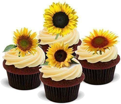Baking Bling Novelty Summer Sunflower Mix Easter - Standups 12 Edible Standup Premium Wafer Cake Toppers - 2 x A5 Sheet - 12 Images