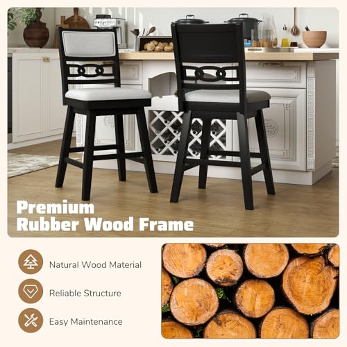 Butacos Giantex de 25 pulgadas, set de 2 sillas altas modernas para barra con respaldo acolchado y ahuecado, estructura de madera de caucho, giro de 360°, para isla de cocina, pub o cafetería miniatura 7