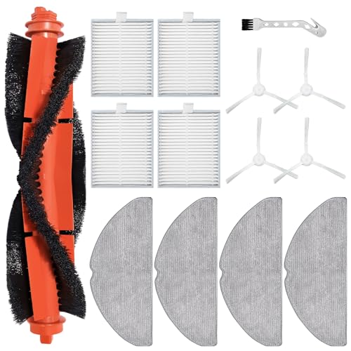 KiimSin 14 piezas Accesorios de repuesto para Xiaomi S20 Accesorios aspiradoras robot, 1 cepillo principal, 4 almohadillas de la paños, 4 filtro de repuesto, 4 cepillos laterales,1 Cepillo de limpieza