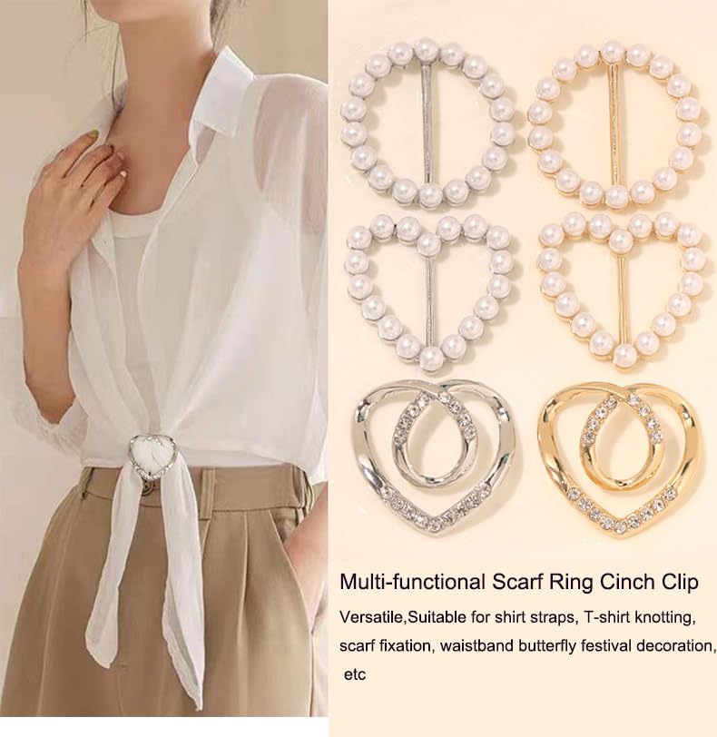 Image of Scarf Ring Clip, Shirt Ties Clips for Women, Cinch Clip to Tighten Clothing, Clothes Clips, Metal Round Circle Ring, Silver