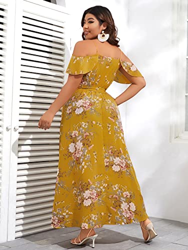 Image of Floerns Women's Plus Size Cold Shoulder Short Sleeve Split Thigh Long Dress