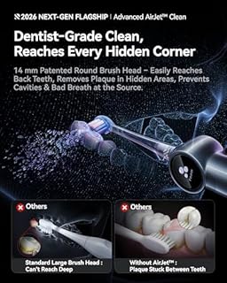 RANVOO AirJet X5 [Max Interdental Jet Clean] Sonic Toothbrush, 100% Plaque Removal, Whitening, for Sensitive Gum Protection Orthodontic Clean Rechargeable, Ideal Gifts with 3 Brush Heads, Grey