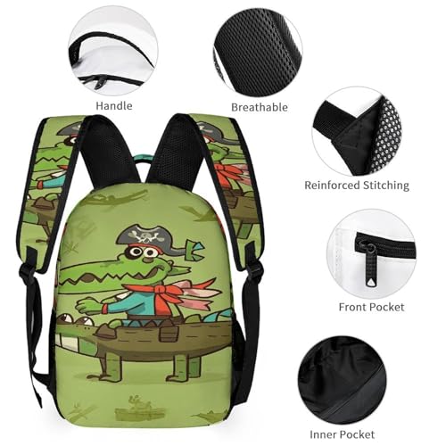 3Pcs Backpack Sets Crocodile Pirate Pattern Print Travel Daypack 3 in 1 Lightweight Backpack Set with Lunch Bag And Cosmetic Bag3