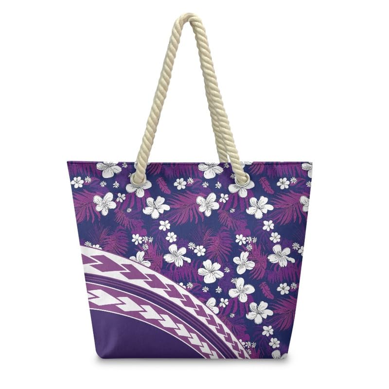 Tropical Flowers Travel Tote Bag for Women Shoulder Beach Bags, 14" X 5.7" X 14.5", Boho Hawaiian Tribal Large Tote Purse for Vacation Hobo Handbags2