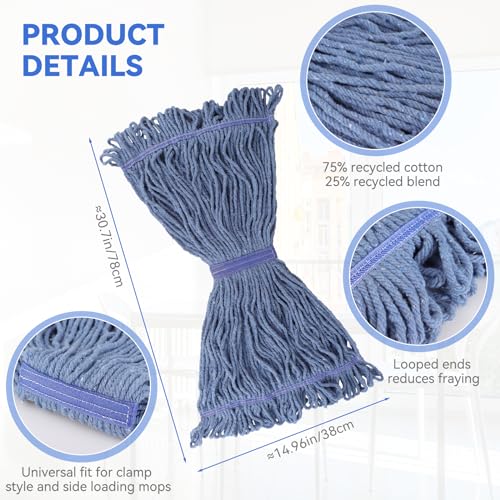 Image of 3 Pack Looped-End String Wet Mop Head Refills: Commercial Heavy Duty String Wet Mop Replacement for Rubbermaid - Industrial Wet mop Refill for Floor Cleaning for Multi-Surface Floors