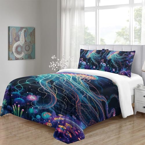 Housse de couette méduse 3Pcs enfants literie lit simple microfibre