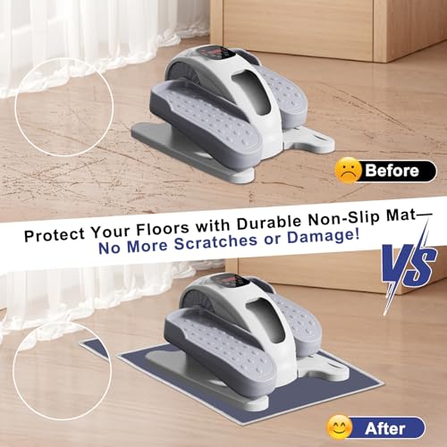 Non-Slip Mat & Straps Set for Under Desk Elliptical Machine, Exercise Mat for Ellipse Leg Exerciser Machine, Enhanced Stability & Floor Protection (4 PCS Straps+Grey Mat)