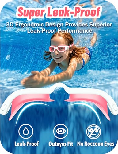 Image of Vvinca Kids Swim Goggles, Swimming Goggles for Kids 3-14 Anti-Fog UV Protection No Leak Pool Glasses for Boys Girls