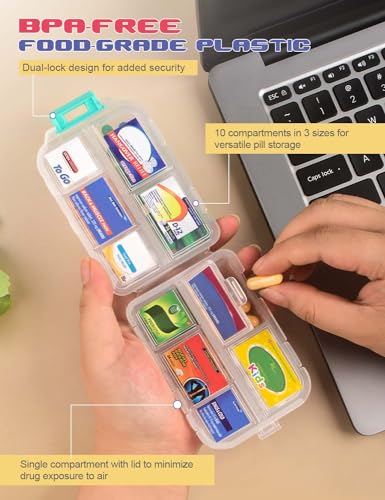 Mini Travel Pill Organizer with Labels - Set of 3
