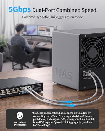 BrosTrend 2.5Gb Switch, Unmanaged 8 Port Ethernet Switch 2.5 Gigabit Supports Static Link Aggregation & VLAN, Fanless, Desktop Wall Mount, Multi Gig Splitter for Gaming, NAS, PC, Lifetime Protection