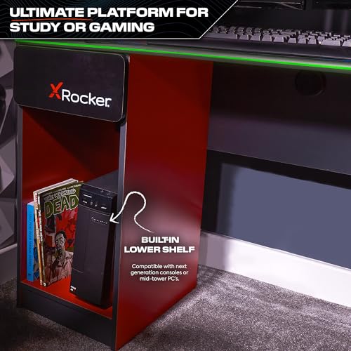 X-Rocker Carbon-Tek Black 123 x 52cm RGB Gaming Desk, Large Gaming Table Top for Laptop, Customisable RGB LED Lighting Strip with Wireless Phone Charge Kids Bedroom - GREY/RED - Image 7