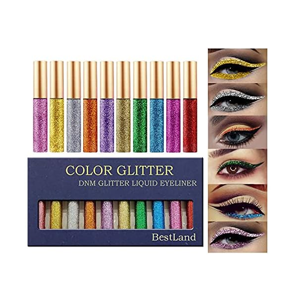 10 Colors Liquid Glitter Eyeliner Metallic Shimmer Glitter Eyeshadow Pigment Eyebrown Shimmer Waterproof Face Lips Art for Party Festival Makeup