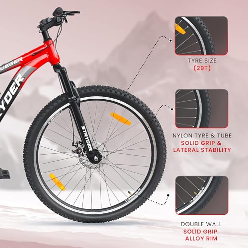 Image of Stryder 29T Krueger Mountain Cycle for Men & Women with Front Suspension and Dual Disc Brake | Single Speed Cycle - Ideal for 12+ Years (Frame: 18 Inches) (Black Red)