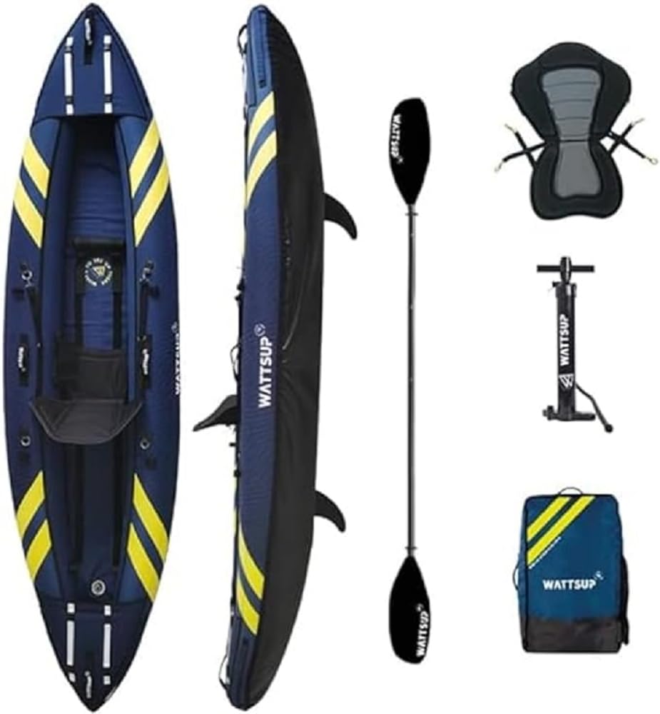 Kayak Inflable Wattsup CRUCIAN 1 Plaza - 340 x 95 cm (11'1"x37") - Carga máxima 180 kg - Paquete Completo de Remo + Bolsa + Asiento + Bomba