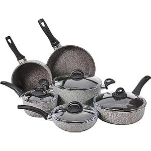BALLARINI Parma by HENCKELS 10-pc Nonstick Pot and Pan Set, Made in Italy, Set includes fry pans, saucepans, sauté pan and Dutch oven with lid,Gray