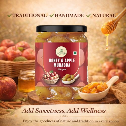 Image of Arivasa Organics Apple Murabba with Honey (500g) Delicious Kashmiri Apple Fruit Sweet Preserve, Rich in Antioxidants, Fibre & Immunity | Mouth-Watering Sweet Snack Marmalade Jar - Ghar ka Seb Murabba