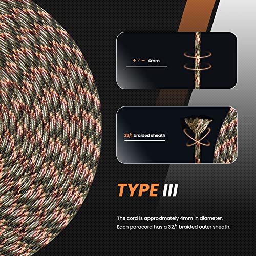 Abma Cord Paracord 620 lbs 4mm 9 Strands 100% Nylon 30M - Fall Camo pattern, Military-fall Camo Pattern, 30 Meters - Image 4