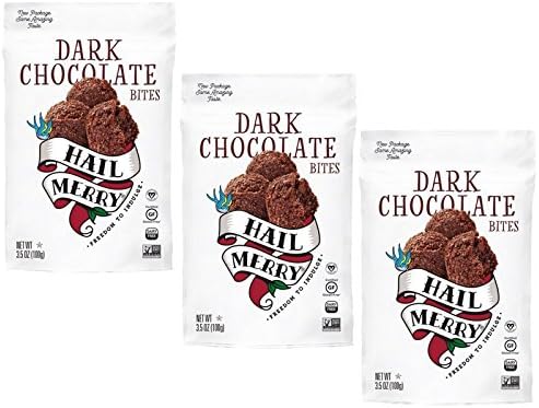 Hail Merry - Merry Bites Macaroons NEW Packaging - Dark Chocolate Flavor - 3.5 oz each, Paleo, Vegan (3 Pack)