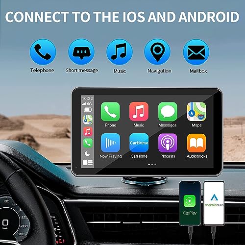 B-Qtech 7 Inch Double Din Car Stereo Apple CarPlay and Android Auto with Backup Camera, Portable Wireless Touch Screen Car Radio Receiver with Mirror Link, Android Auto, Bluetooth, AUX, FM, GPS