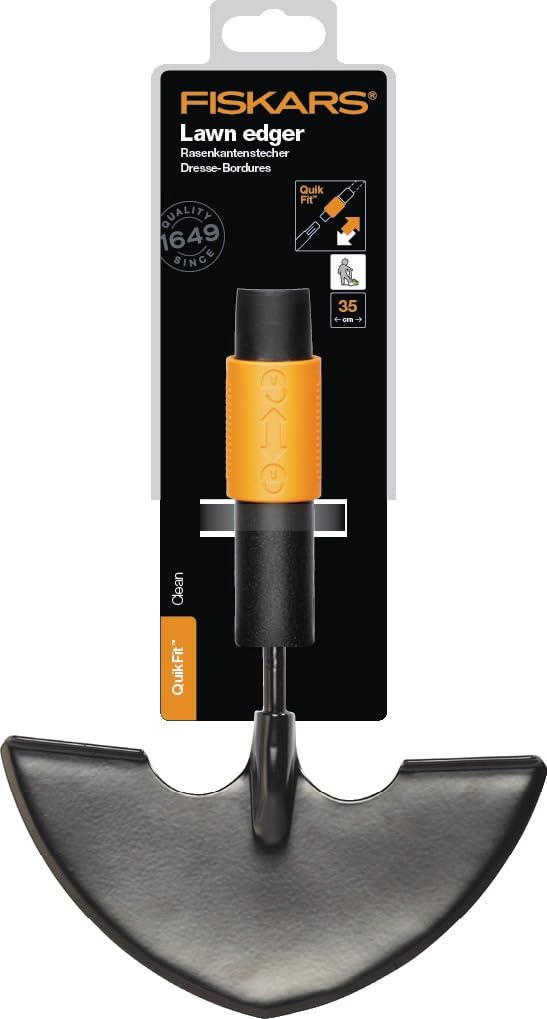 Fiskars Rasenkantenstecher, Werkzeugkopf, Breite: 35 cm, Borstahl, Schwarz/Orange, QuikFit, 1000690
