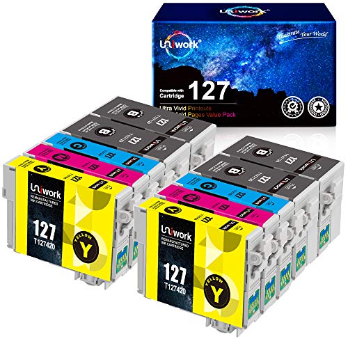 Uniwork Remanufactured Ink Cartridge Replacement for Epson 127 127XL T127 use for Workforce 545 845 645 WF-3540 WF-3520 WF-7010 WF-7510 WF-7520 NX530 NX625 Printer (4 Black 2 Cyan 2 Magenta 2 Yellow)