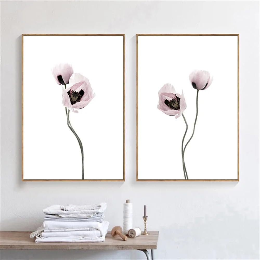 WBYZAC 2 Pieces-Blossoming Pink Flower Abstract Art Poster Nordic Canvas Botanical Print Scandinavian Wall Picture Painting Modern Living Room Decoration-50 * 70cm (No Frame)
