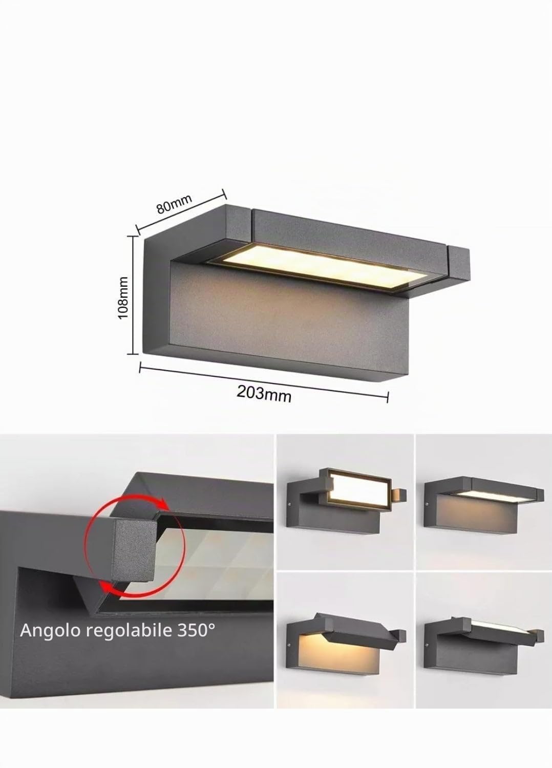 Applique LED da Esterno Orientabile 350° 21W IP65 – 1800 Lumen, CCT 3000K 4000K 6500K, Driver Eaglerise, Lampada da Parete per Facciate, Ingressi e Terrazze (Marrone)