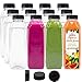 12 OZ Empty PET Plastic Juice Bottles - Pack of 12 BPA Free Reusable Clear Disposable Milk Bulk Containers with Black Tamper Evident Caps Lids