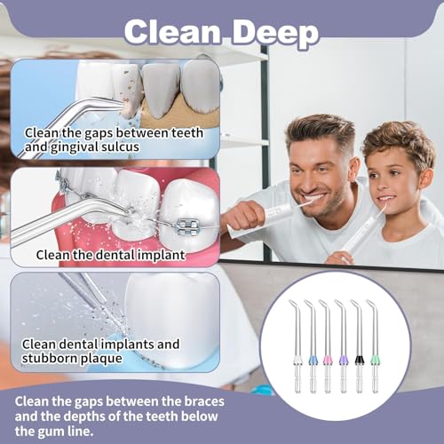 6 Stück Ersatz Klassisch Jet Tips für Munddusche, kompatibel mit Waterpik Aufsätze, für WP-100/WP-660, munddusche düsen ersatz, farbcodiert Familien-Set, Tiefenreinigung langlebig und hygienisch