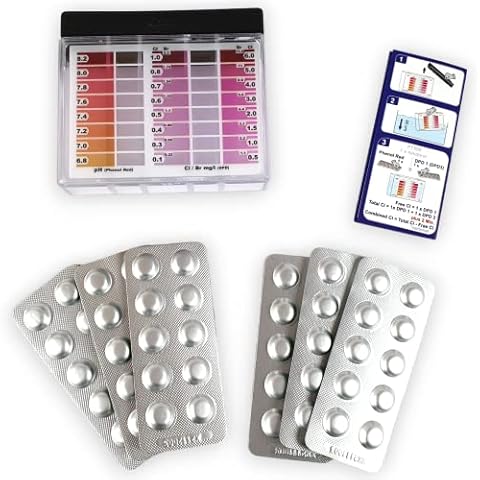 Wiesel Wassertester für Chlor und pH Wert mit 60 rapid Reagenztabletten je 30 x Chlor DPD1 und 30 x pH Phenol Red | Pooltest | rapid Cover