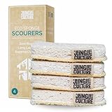 Jungle Culture Eco Sponge Set of 4 • Eco Friendly Natural Dishwashing Sponges • Non-Scratch, Biodegradable & Durable • Double Sided Loofah Kitchen Scourer • Compostable & Reusable Washing Up Sponges