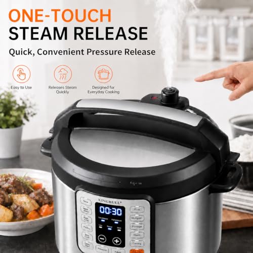 Image of KINGBULL 8QT Electric Pressure Cooker, 12-in-1 Stainless Steel Multi Cooker with Nonstick Inner Pot, Slow Cooker, Rice Cooker, Steamer, Saute, Yogurt Maker, Warmer, Delay Start