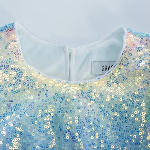 GRACE KARIN Girls Sequin Dress Short Flutter Sleeve Flare Silhouette Midi Dress with Hairbow 5-12Y2